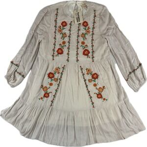 Savanna Jane Floral‎ Embroidered Mini Dress Women's Medium Ivory Babydoll Tunic
